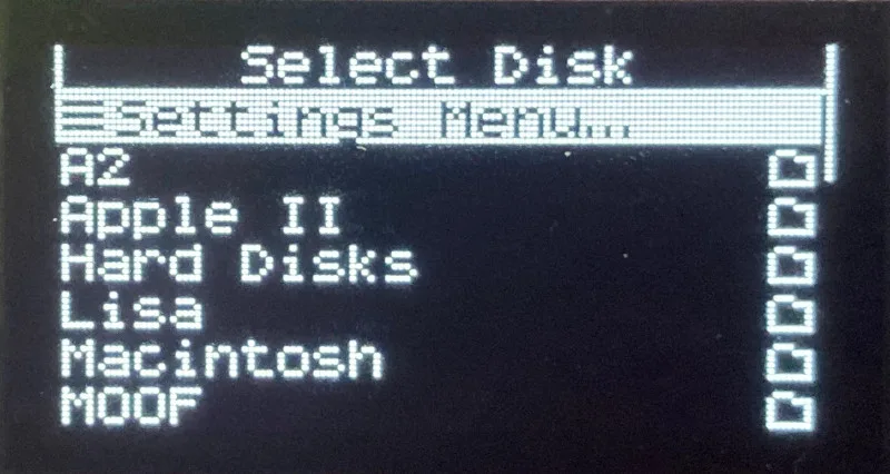 Floppy Emu disk menu with settings