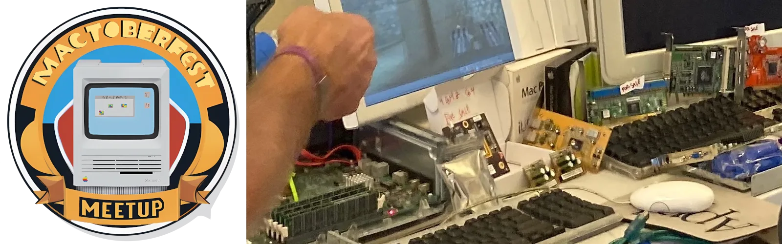 Mactoberfest logo and a repair table