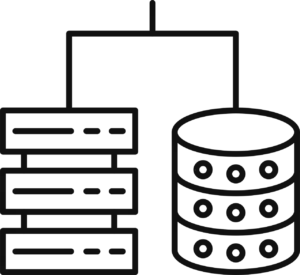 line drawing of a server rack connected to a database