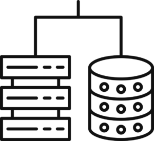 line drawing of a server rack connected to a database