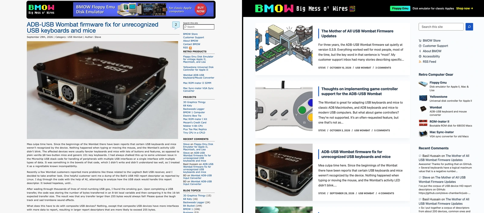 side by side comparison of old and new home page